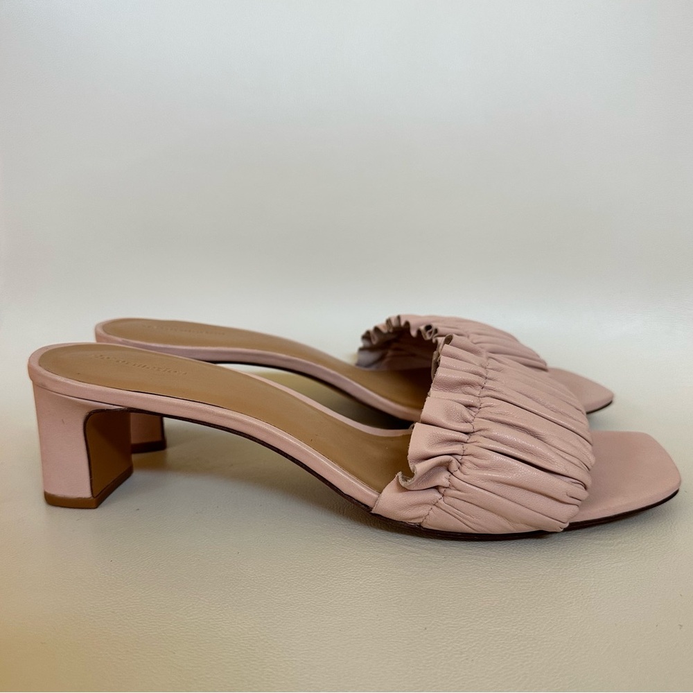 Reformation Shereen Ruched Leather Block Heel Mules Slide Serenade Pink NWOT 9.5 - Picture 9 of 10